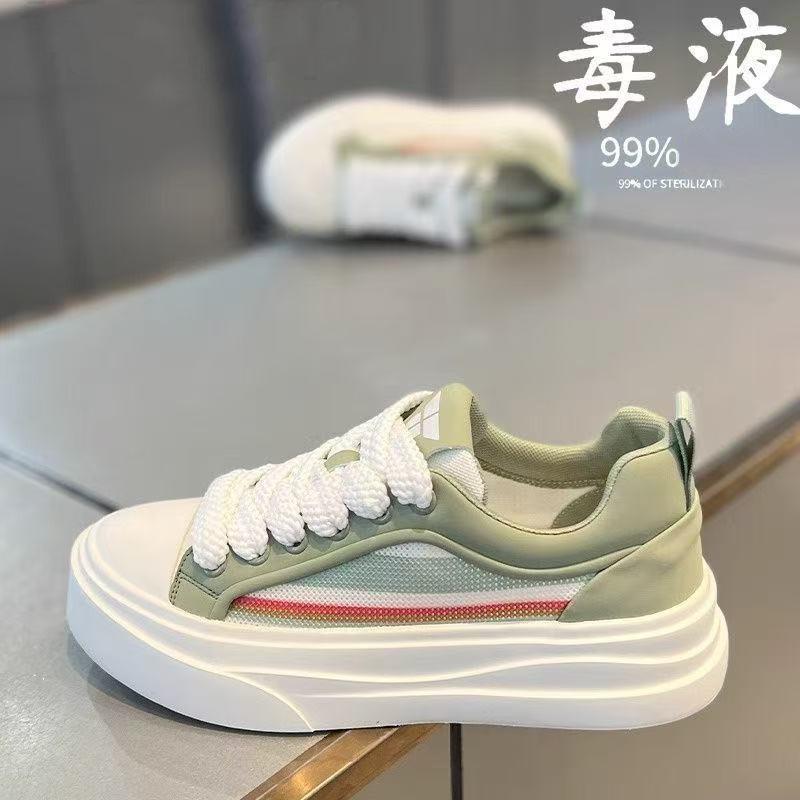 New casual versatile low-top breathable mesh men's shoes trendy men's fashion white shoes thick baseplate shoes