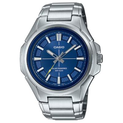 Orologio da uomo 50m Resistente all'acqua Movimento Solare Cinturino in Acciaio Inossidabile Quadrante Blu MTP-RS100D-2AV