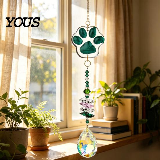 Exquisite Craftsmanship Wind Chime Crystal Cat Paw Chimes, Suncatchers for Windows Hanging, Rainbow Light Prism Maker Indoor Outdoor Home Garden Decor