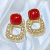 Geometric Red Ankola 925 Silver Earrings for Women - Festive Autumn/Winter Temperament