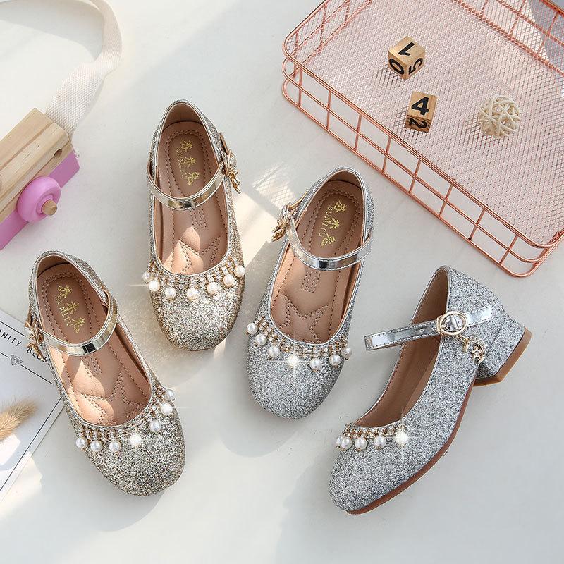 Dívčí boty Velké dětské boty Crystal Princess Malé dětské boty na vysokém podpatku Show Single Shoes