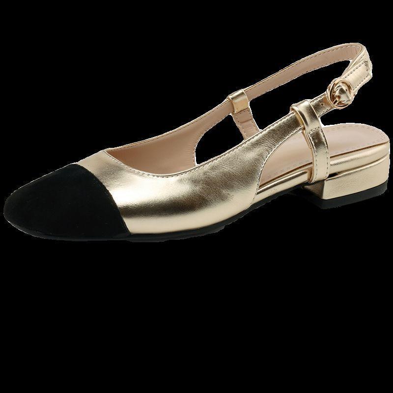 Small size French small fragrant wind low heel bag head sandals are absolutely comfortable in summer, foreign style niche wide fat feet large size