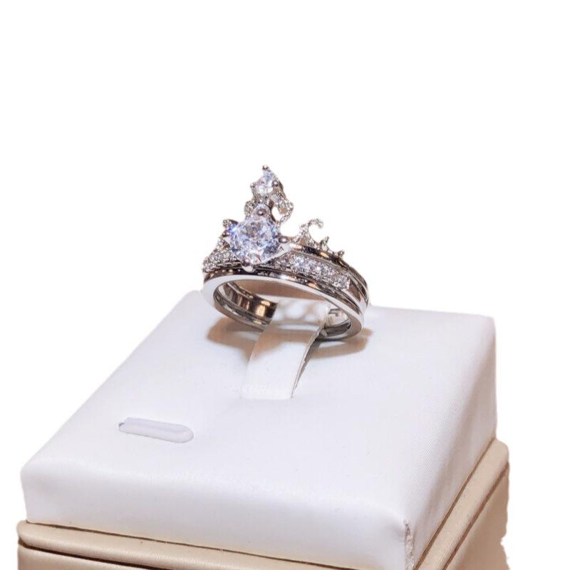White Copper Hand Jewelry Ring Double Layer Crown Women's 2 Piece Combination Ring European and American Style Jewelry
