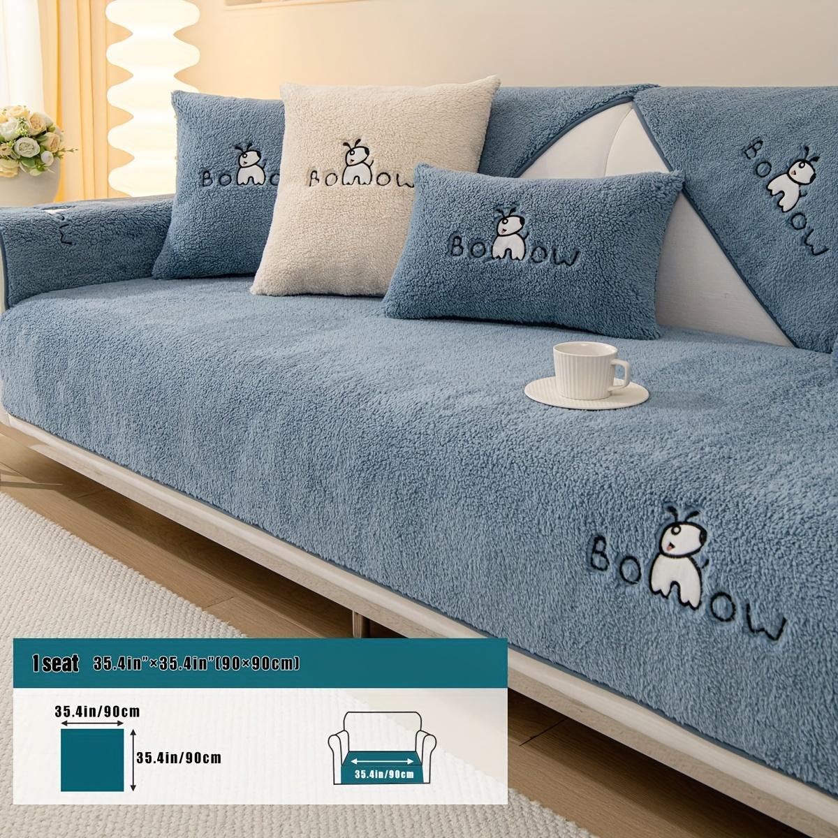 

1 шт. Чехол для дивана из шерпы, толстый плюшевый защитный чехол для дивана, пушистый нескользящий чехол для дивана, защитный чехол для мебели, для спальни, офиса, гостиной, домашнего декора 90*90CM синий