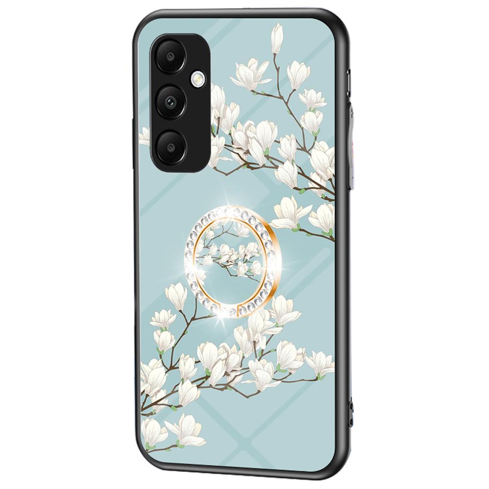 

For Samsung Galaxy A35 5G Tempered Glass Case Ring Kickstand Phone Cover Gardenias