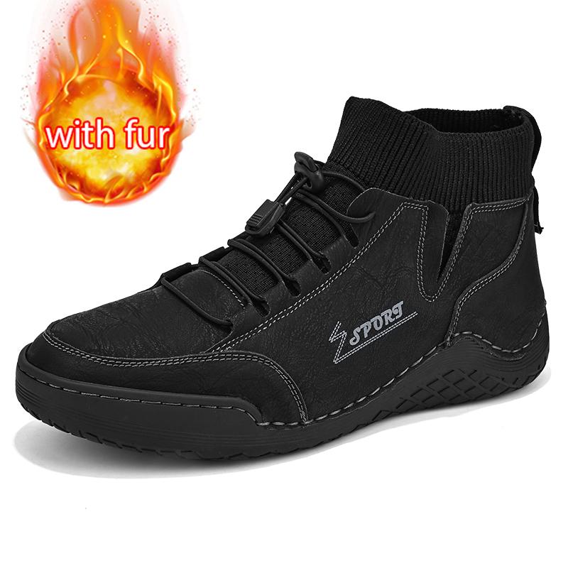 Split Leather Men Boots Hand Made Winter Ankle Boots With Fur Plus Size 38-46 Leisure Sneakers For Male Hombres Botas