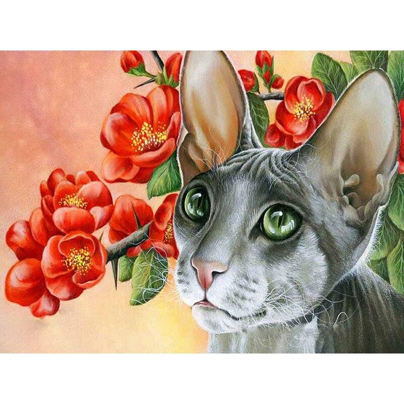 Nuovo 5D Pittura Diamante Fai da Te Gatto Fiore Ricamo Diamante Animale Punto Croce Trapano Rotondo Completo Decorazione Casa Arte Manuale Regalo