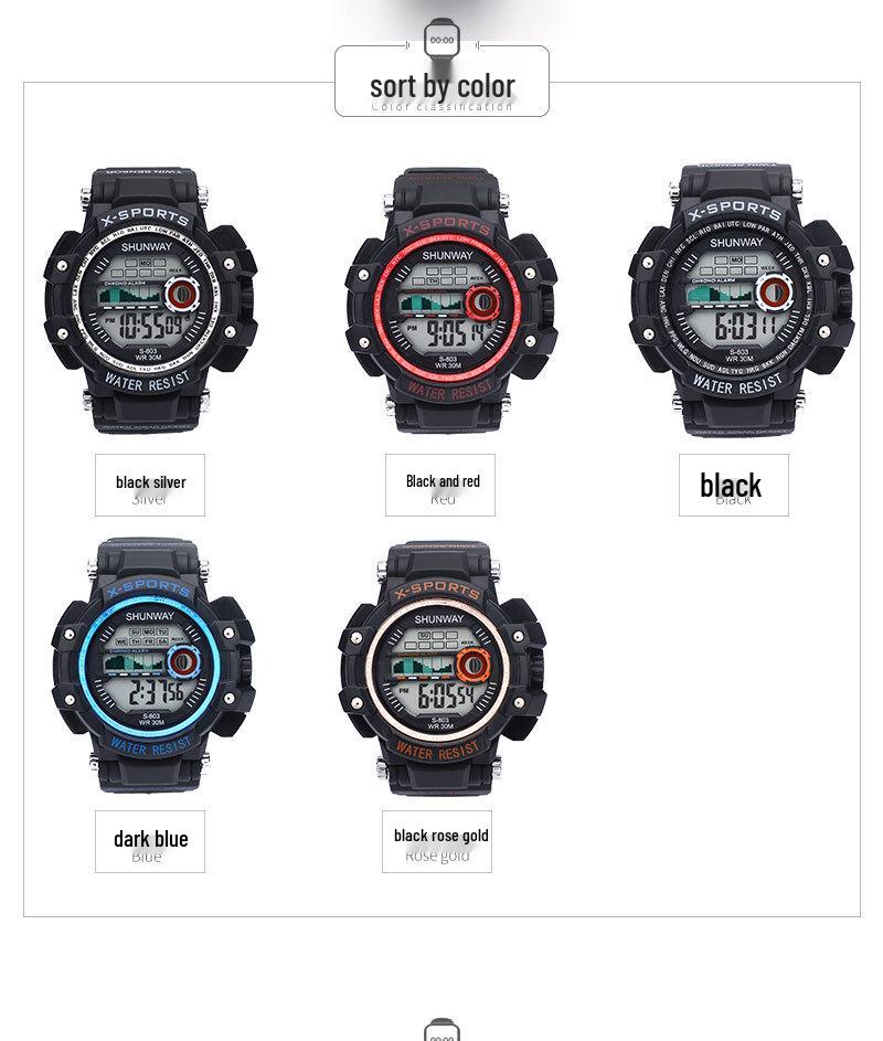 Ceas LED pentru tineret, luminos, rezistent la apă, cronograf sport multifuncțional