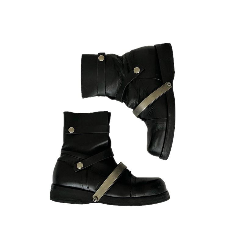 Cowhide version~ niche circle design sense leather British style duan boots women's thick soles look thin handsome women's short boots versatile