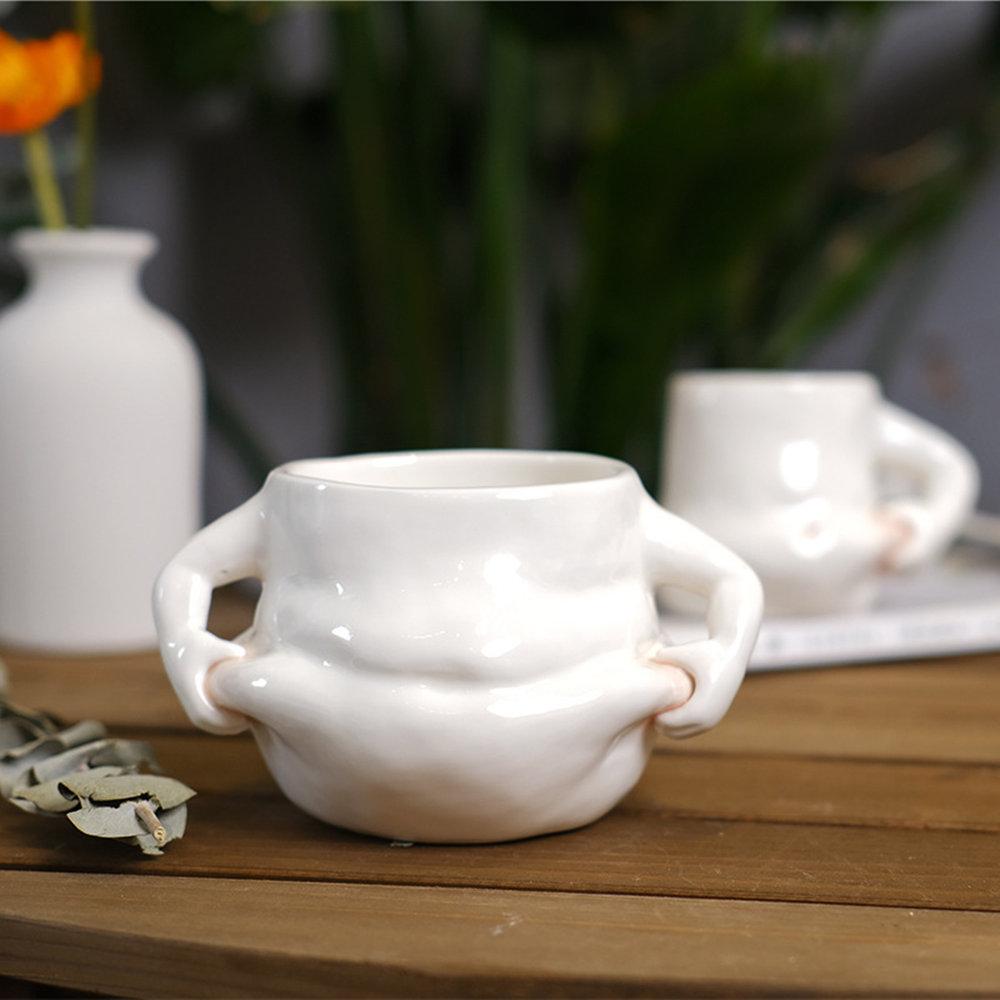 Kawaii Ceramic Coffee Mug Cute Pinch Belly Porcelain Cup Creative Funny Drinking Mug for Breakfast Milk Water