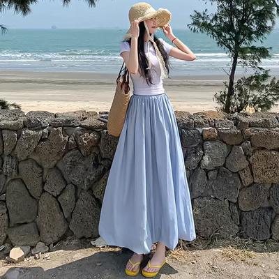 Puffiger Knospenrock Damen Sommer Neu Hochtailliert und Schlank A-förmiger Laternenrock