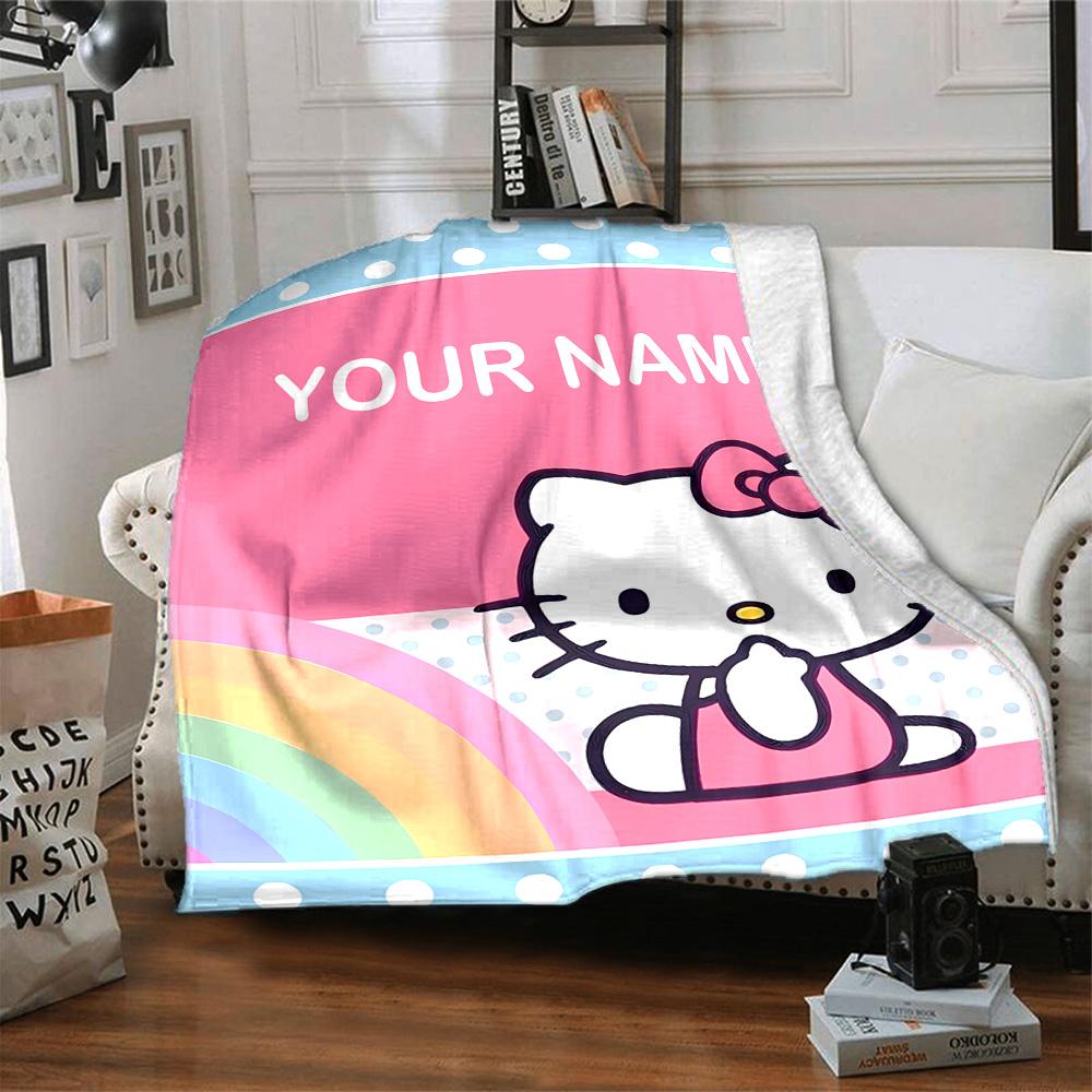 Customizable HelloKitty5 Throw Blanket – Personalized Name, All-Season Cozy Snug Blanket, Machine Washable, Personalized Blanket