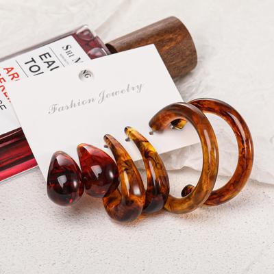 3 Pairs/Set C-Shaped Transparent Women Earrings Acrylic Piercing Round Stud Earrings