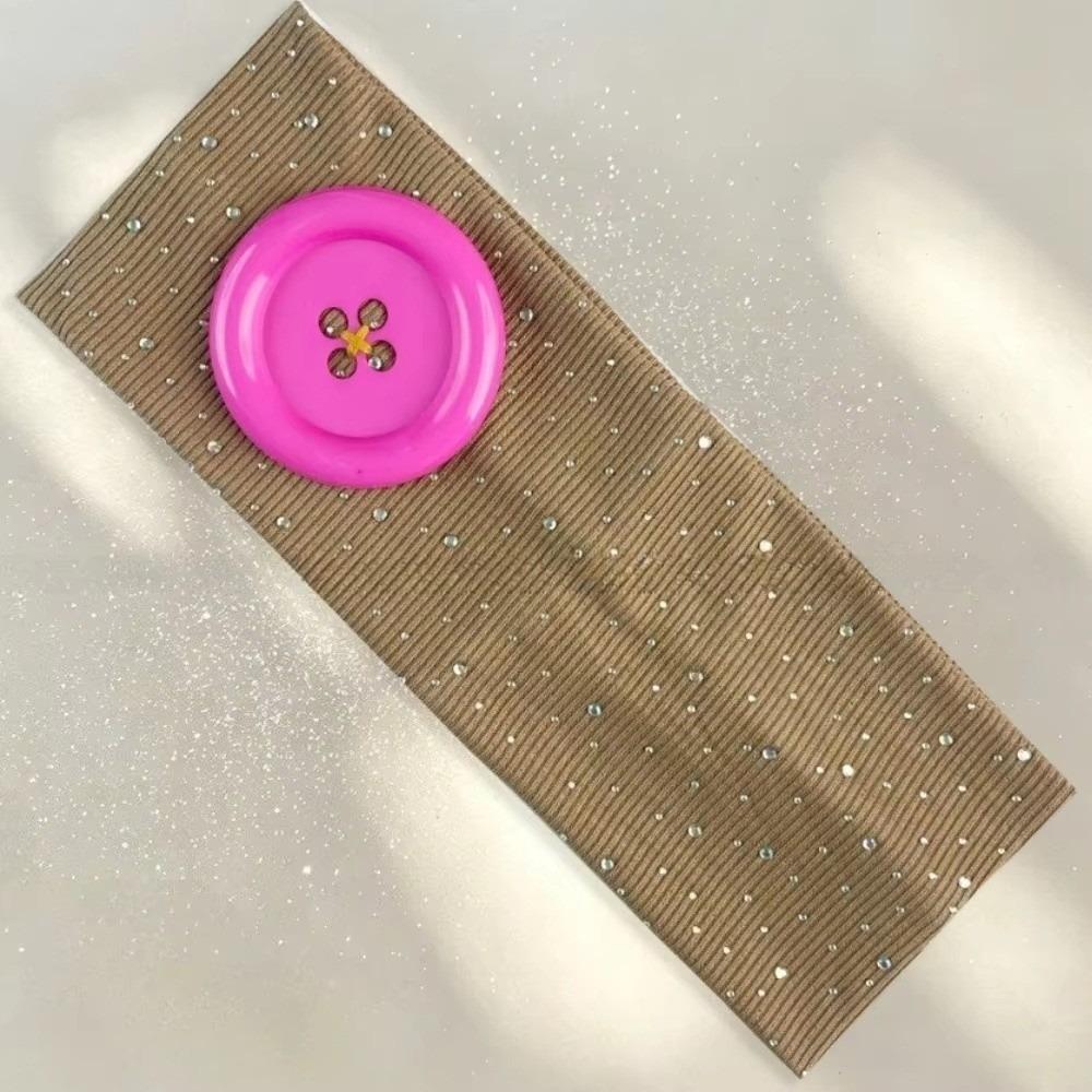New Large Button Button Hairband Colorful Vintage Style Elastic Hairband Stretchable Polyester Retro Headband Women