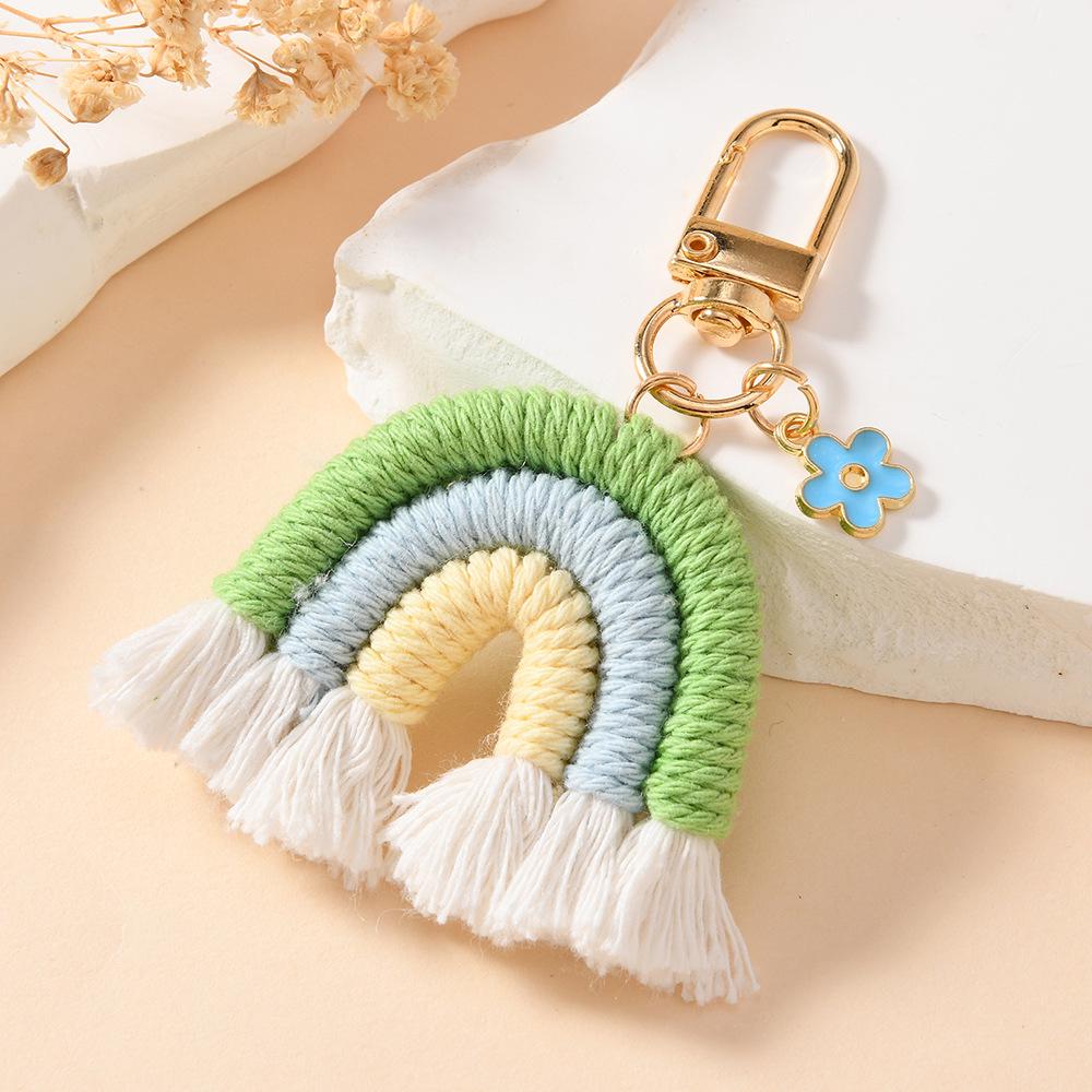 Hand-Woven Rainbow Keychain Pendant Charm