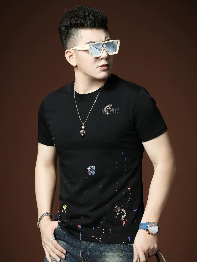 European Trendy Brand Short-Sleeved Men's Summer 2025 New High-End Embroidered Round-Neck T-Shirt Casual Half-Sleeved Bottoming Shirt