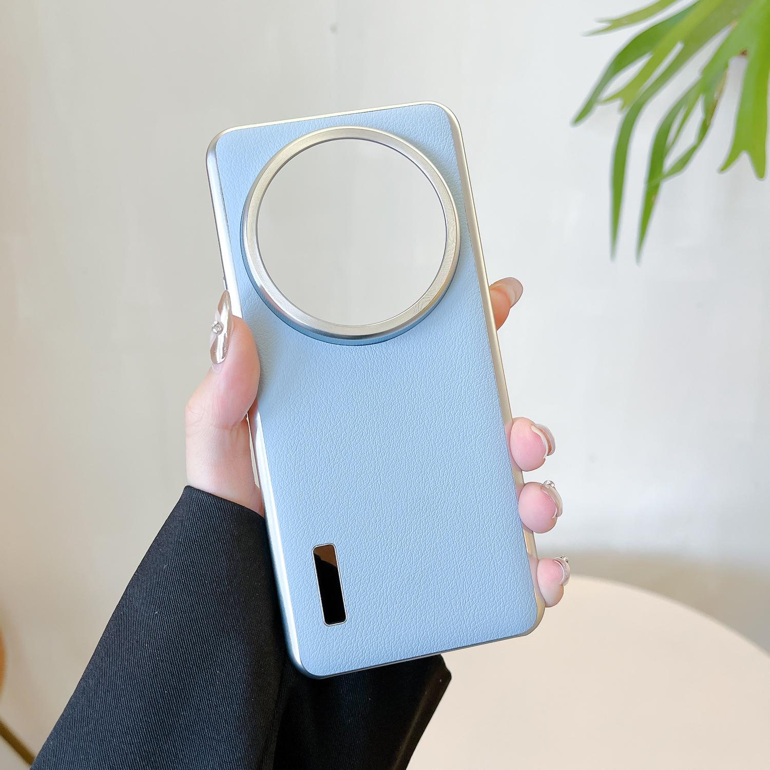 

Для Xiaomi 14 Ultra 12S 13 Ultra Mi 15 Ultra, Металева Захист Камери Чохол для Телефона Funda Шкіра Лічі Гальванічне Покриття Жорсткий Чохол xiaomi 14 ultra світло-синій колір