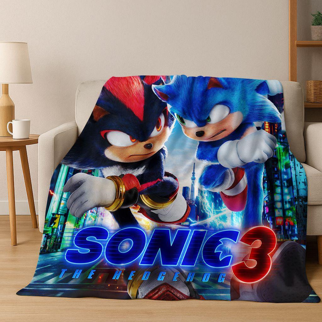 

Classic S-Sonic Cartoon Game Flannel Blanket Soft Warm Throw Blanket for Bed Bedroom Living Room Travel Picnic Office Gift Kids 75x90cm