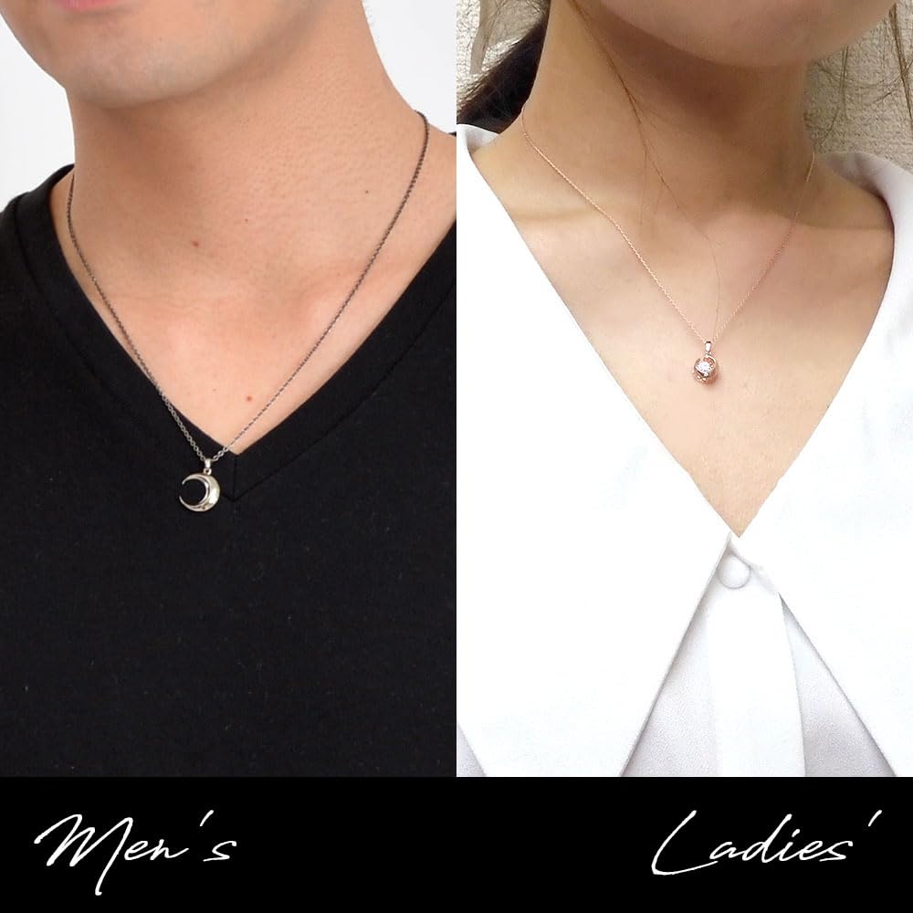 Close to Me Pair Necklace with Teddy Dancing and Moon and Matching Silver Bear, Stone, Diamond, Motif, Men's Women's, Accessories, 925, SN13-193-222