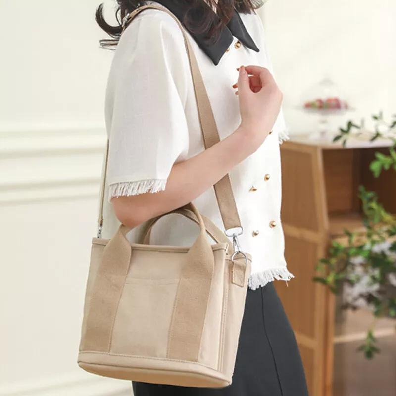 Women Canvas Tote Bag Large Capacity Handbags Shoulder Bags Zip Crossbody Bag