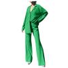 Women's 2 Piece Casual Outfits Long Sleeve Button Down Shirt High Waist Long Pants Loungewear Streetwear
