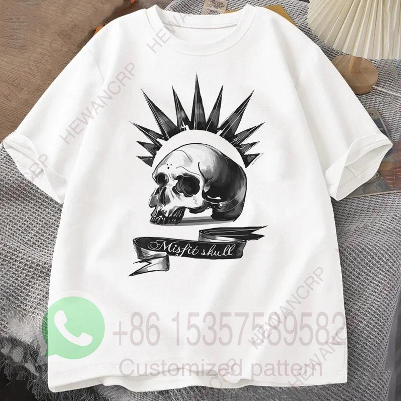 Misfit Skull TShirt Mens Tracksuit Cotton Shortsleeved Tops Crew Neck Pullover Casual Sportswear Harajuku Retro Streetwear