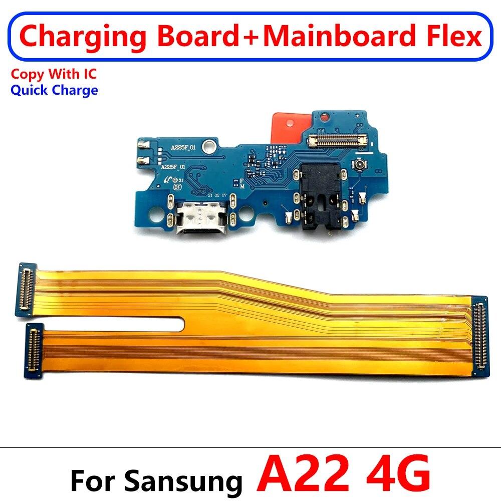 USB Oprava nabíjecího portu Konektor deska + hlavní základní deska Flex kabel pro Samsung A22 A32 4G A33 5G M22 M31S M32 M325F M51 M52