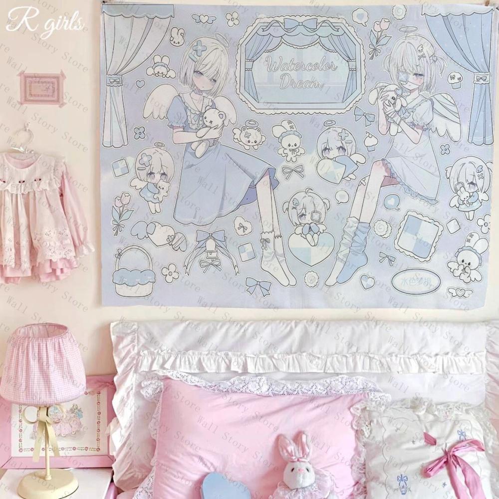 Girly Heart Background Cloth Dormitory Bedside Tapestry Background Hanging Cloth Cute Room Decoration Cloth Bedroom Tapestry 100X70CM