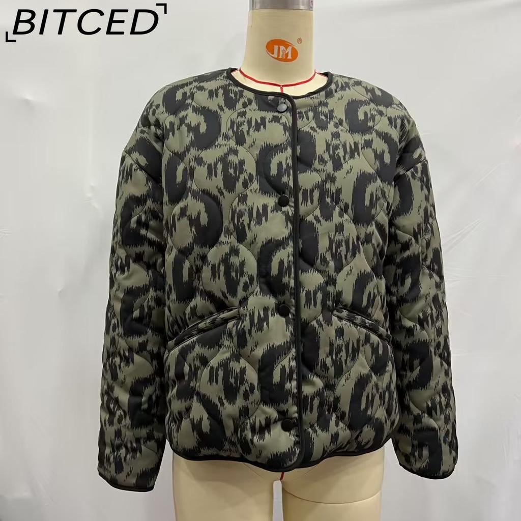 BITCED Women's Winter Plus Size Fashionable Oversized Animal Print Cotton Coat