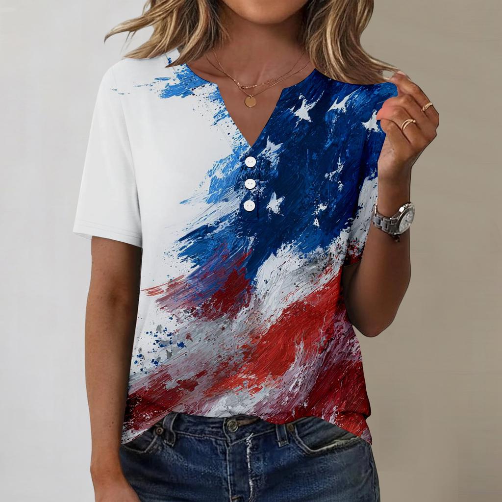Women's Fashionable Casual Independence Day Print Blouse