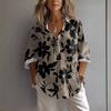 Women's Casual Spring And Summer Loose Printed Casual Sleeved Lapel Pullover Shirt