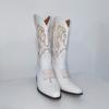 Fashion Pointed toe boots with embroidery, medium-heeled thick heels, large-size slip-on mid-calf western boots for women