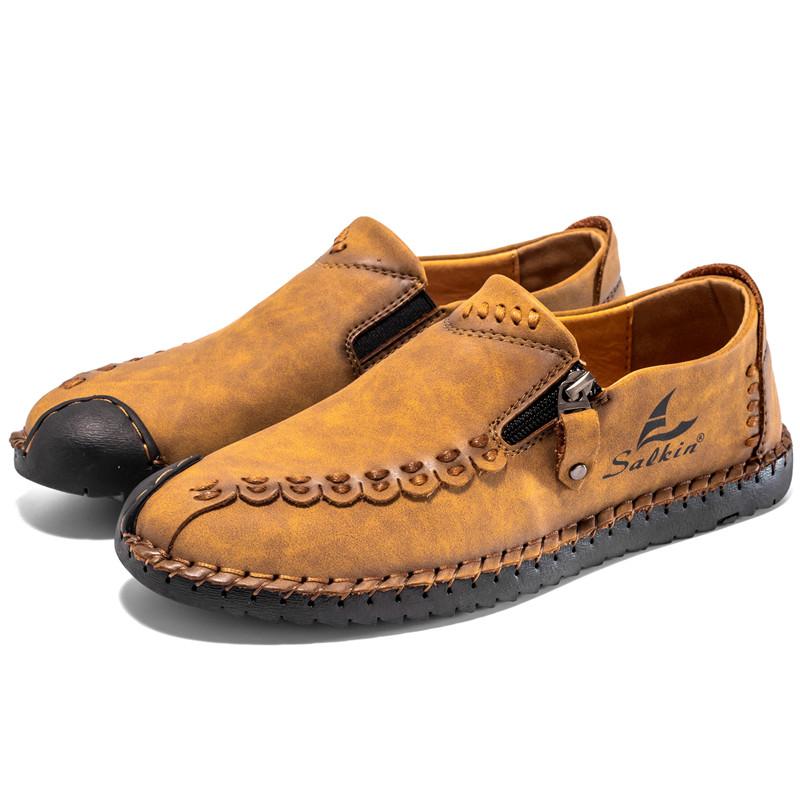Retro Leather Casual Shoes For Man Green Suede Loafers Big Size 48 Quality Handmade Sewing Flat Shoes Man Driving Shoes Moccasin