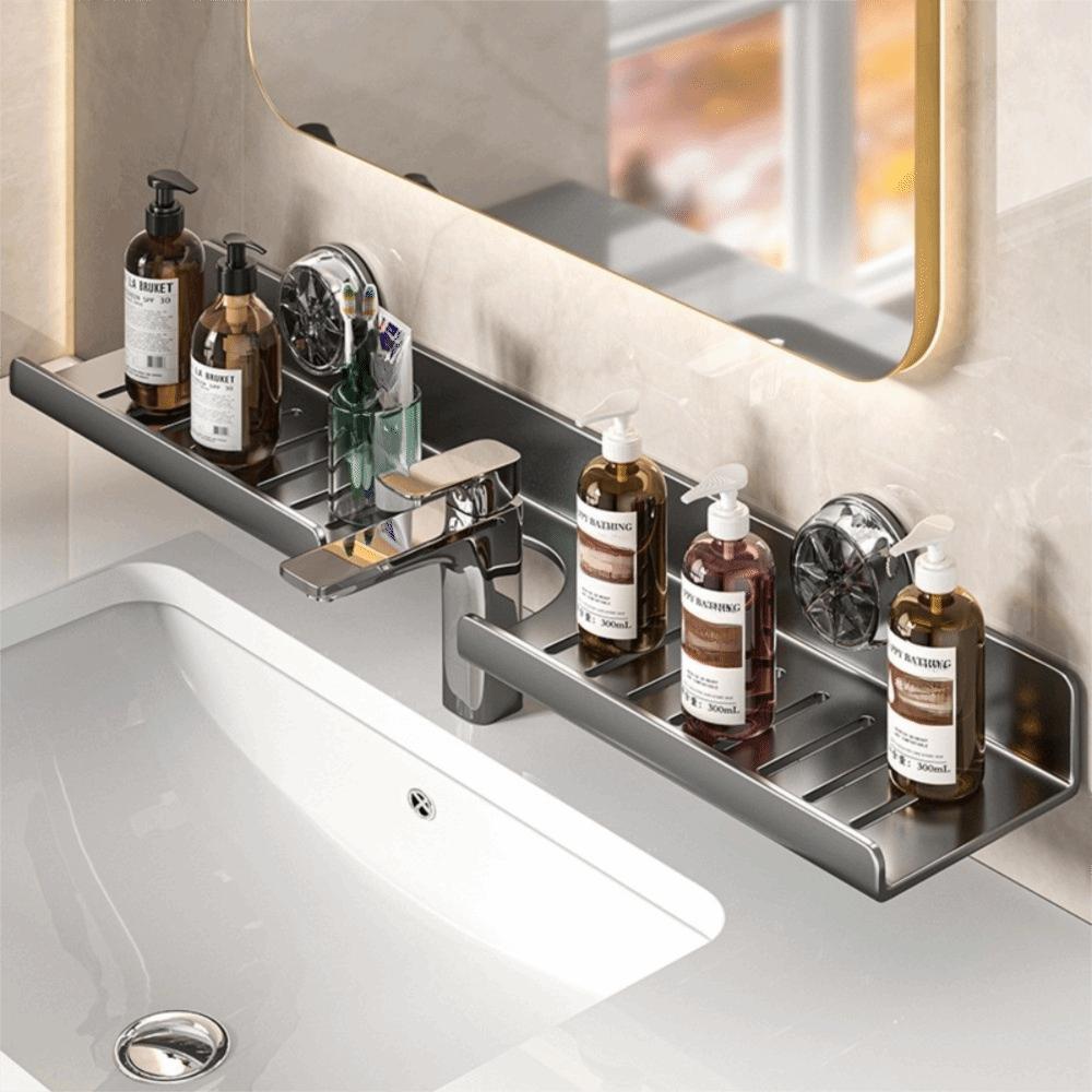 Wall Mounted Suction Cup Storage Shelf Waterproof Washbasin Countertop Shelves  Makeup