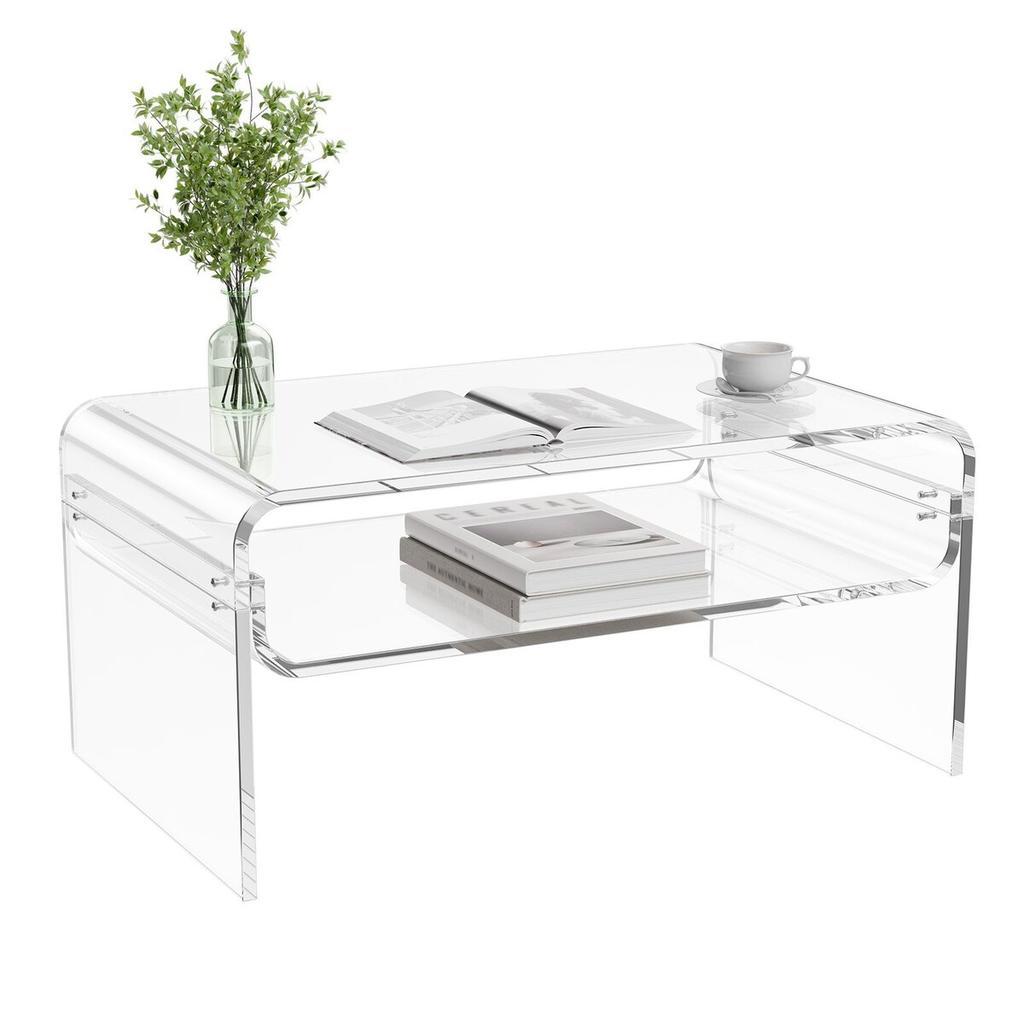 Acryl-Kaffeetisch, 2-stöckiger Mitteltisch mit Ablagefach, Moderner rechteckiger Acryl-Kaffeetisch, Ideal für Esszimmer, Kücheninsel,