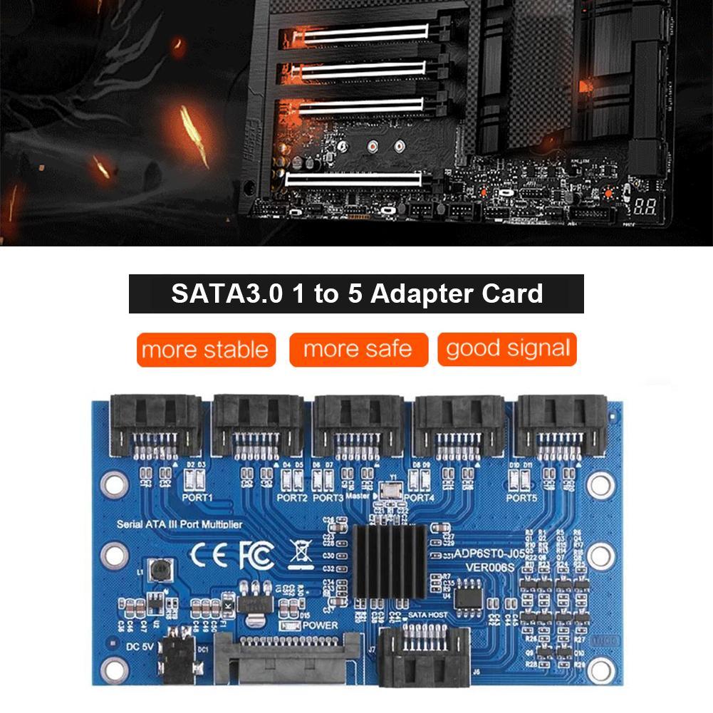 1 to 5 Port SATA Adapter Multiplier Card SATA3.0 6Gbps PC SATA Expansion Riser