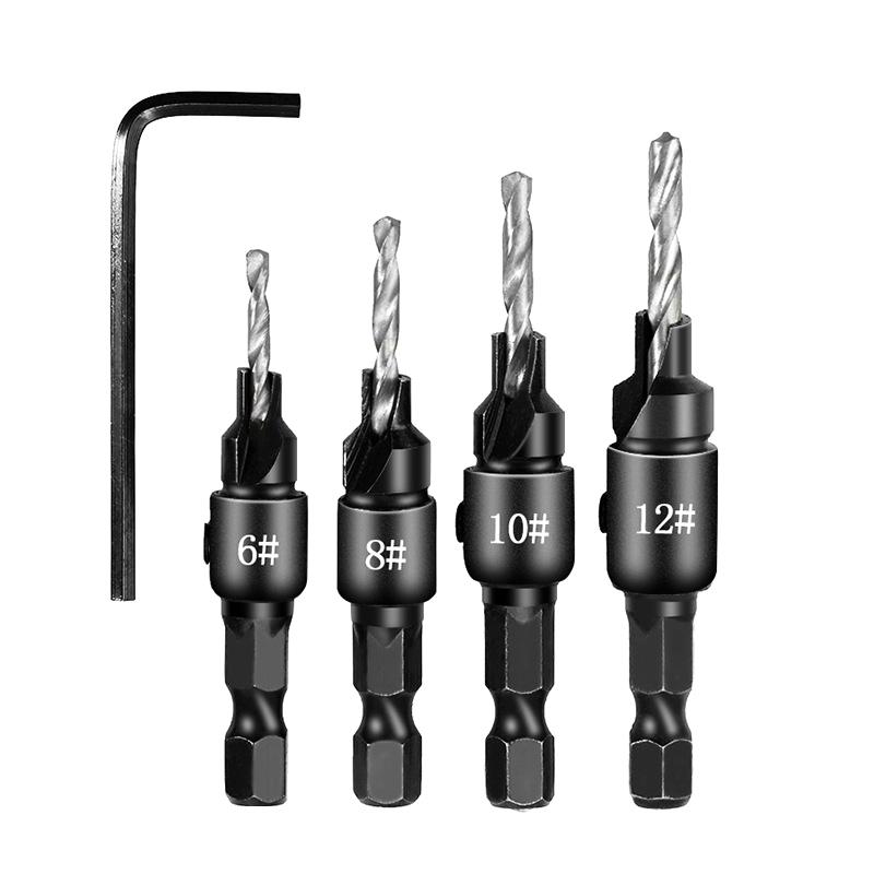 

4Pcs Universal Hexagon Shank Counterbore Chamfer Tools Woodworking Countersunk Head Drill Bit Set Screw Hole Drill A1