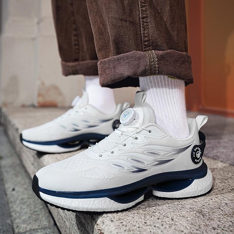 2025 spring and autumn new men's shoes personalized rotating buttons really explosive soft-soled elastic fly-woven breathable large-size sports trend
