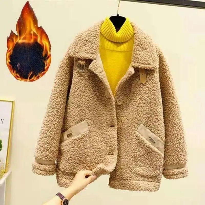 

Зимнее плюшевое пальто из ягненка, утолщенное и теплое, модное и утолщенное пальто, зимняя одежда, элегантная парка, верхняя одежда больших размеров 3XL хаки