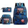 Mochila escolar de grande capacidade com alça de ombro; conjunto de estojo de lápis de três peças para estudante