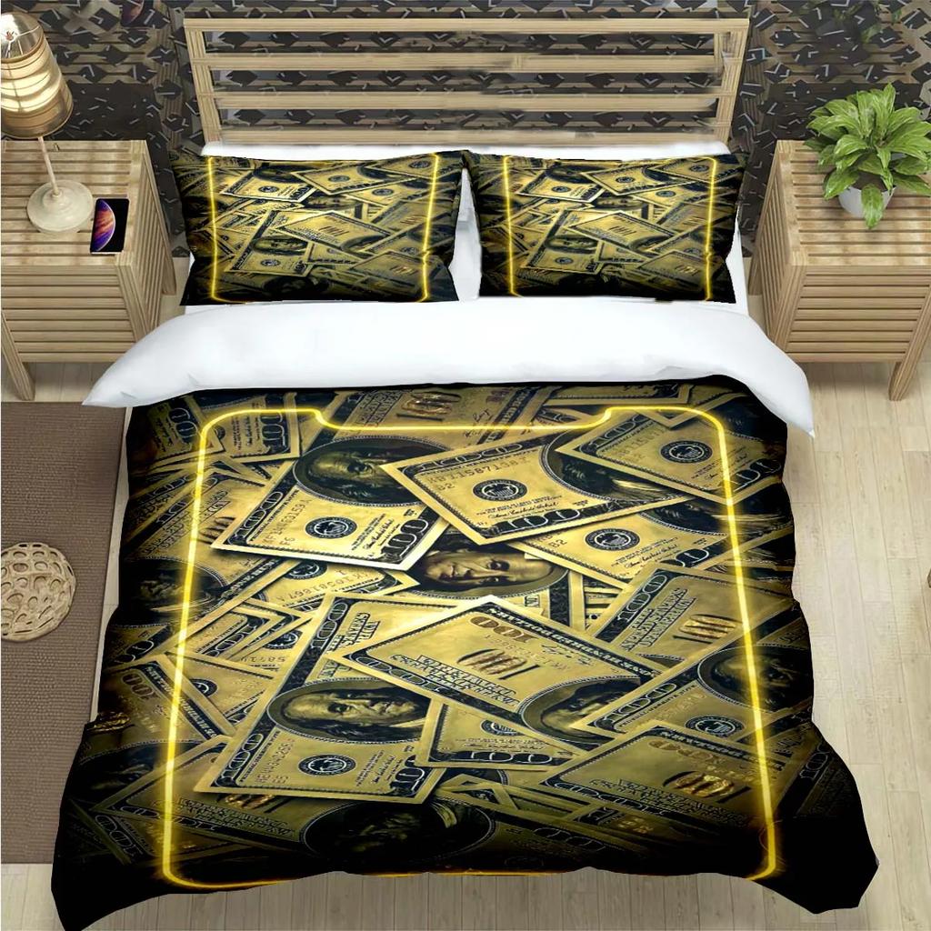 Modische 3D Lustige Geld Dollar Druck Bettwäsche Sets Bettwaren Set Bettbezug Bettdecke Set Bettwäsche Set Luxuriöses Geschenk