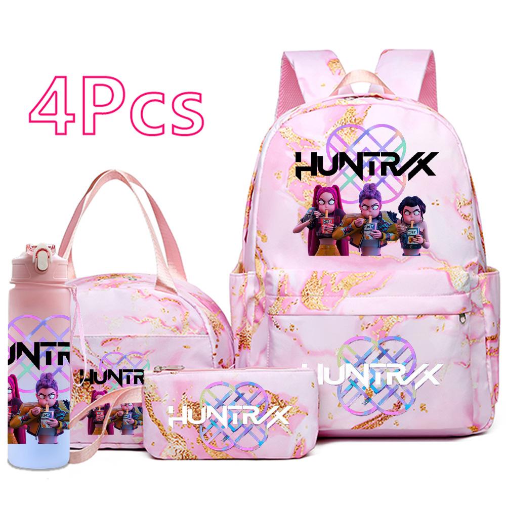 4Pcs/set K-Pop Printed Backpack Handbag Pencil Case with 750Ml Water Bottler for Teenager Boy Girl Schoolbag Large Capacity Bookbag Kid Gift Mochila