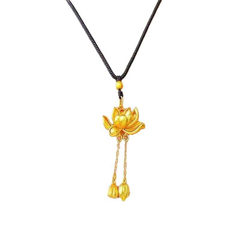 Nový náhrdelník s přívěskem lotosu v čínském stylu - Vysoká barevná stálost a vynikající 3D design, symbolizující dvojí štěstí