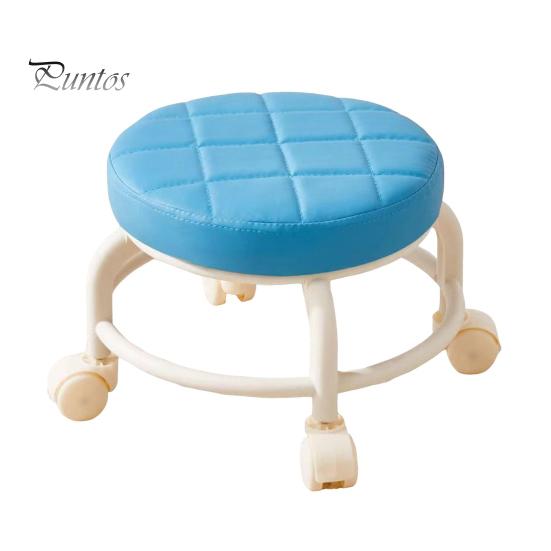 Low Rolling Stool with 360 Degrees Swivel Wheels Faux Leather Cushion Roller Seat Heavy Duty Rotating Mini Chair Seating Stool