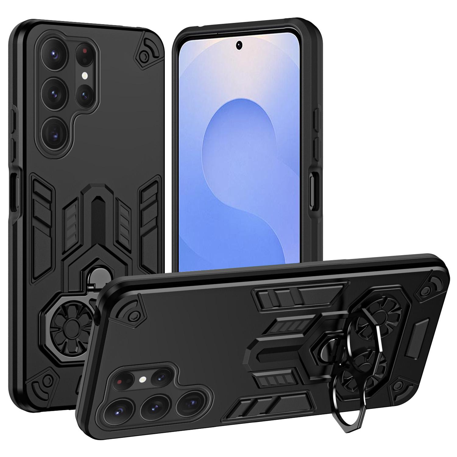 

For Samsung Galaxy S25 Ultra Case Ring Holder Kickstand PC + TPU Shockproof Phone Cover B