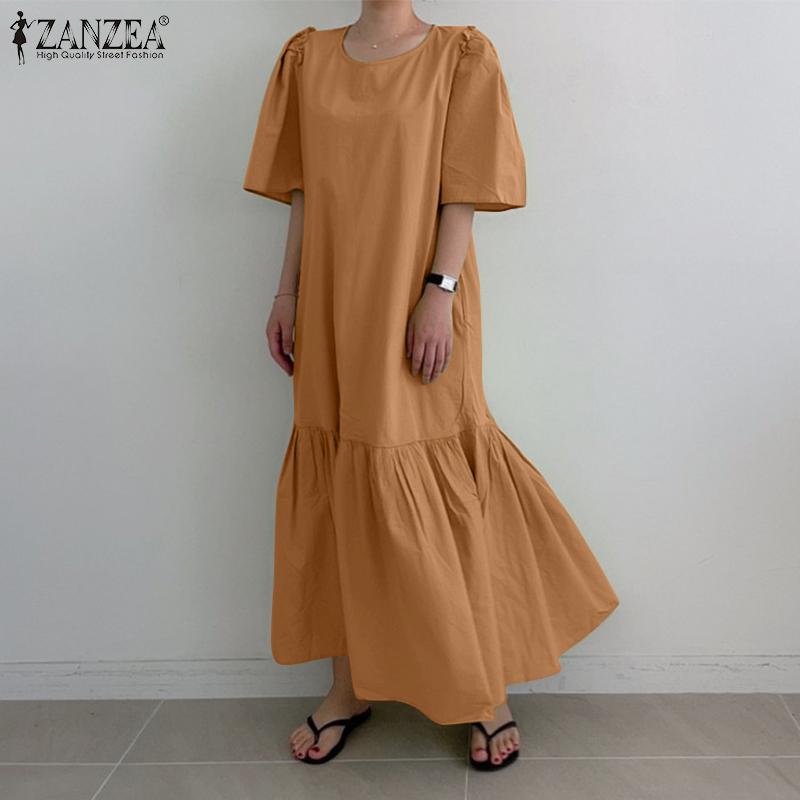 

ZANZEA Plus повседневное женское длинное платье с круглым вырезом и половиной рукава