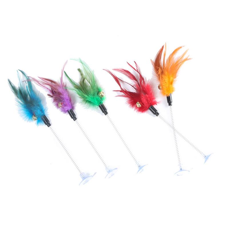 Pet New Land.Cat Teaser Toy Pet Cat Puppy Spring Teaser Bell Feather Stick Rod Funny Interactive Toy