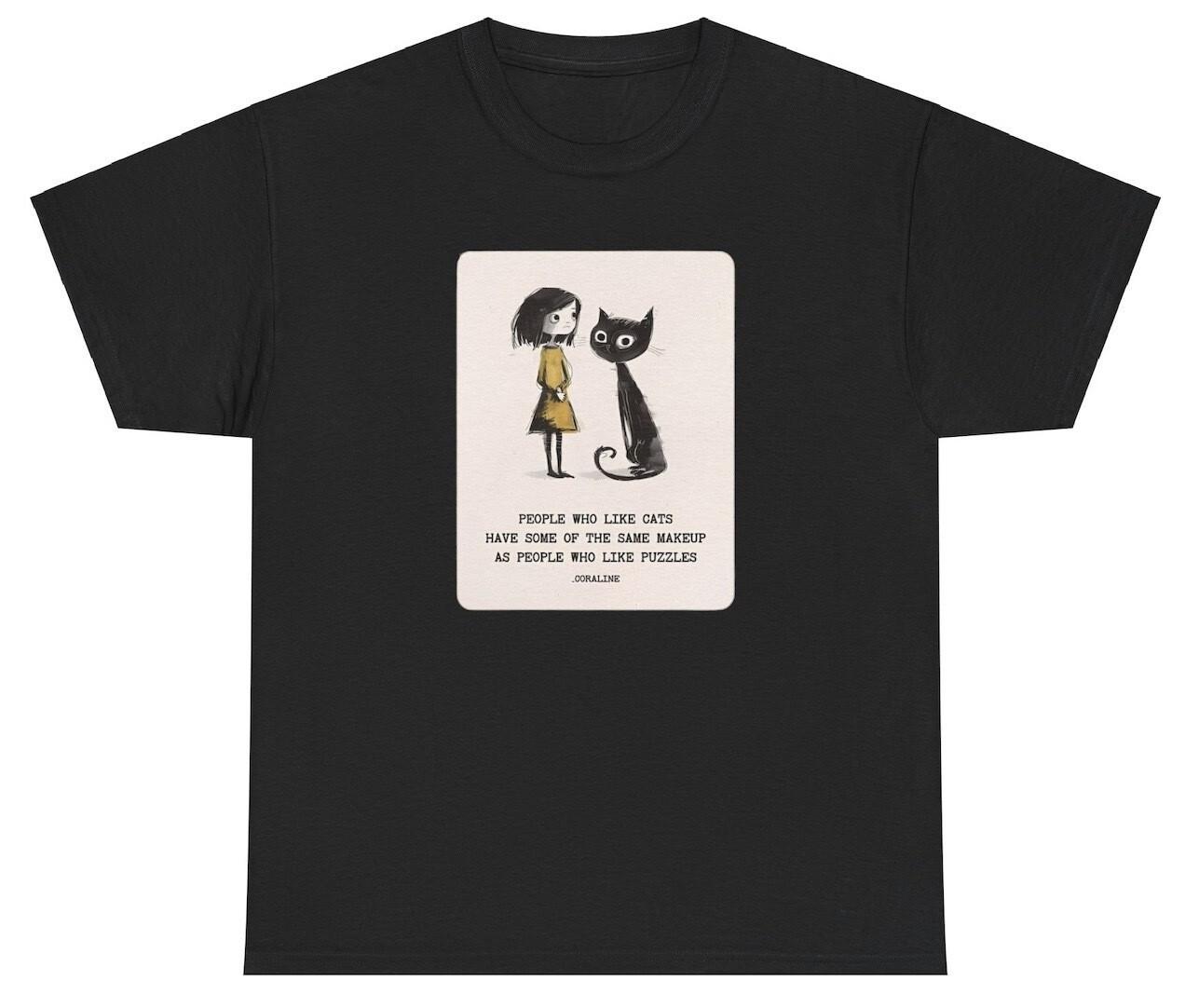 People Who Like Cats T Shirt Coraline Doll Quote Horror Movie Meme Fan Tee XL