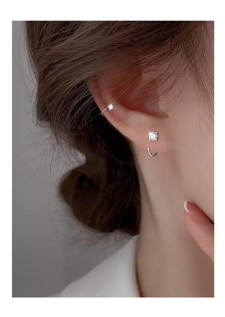 S999 Sterling Silver Zirconia Diamond Ear Hooks for Women – Elegant, Lightweight, High-End Ear Cartilage Studs with Sophisticated Design