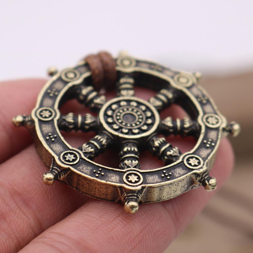Buddhistisches Dharma-Rad Halskette Spirituelles Amulett für Männer Religiöser Schmuck Samsara Talisman Anhänger Charme